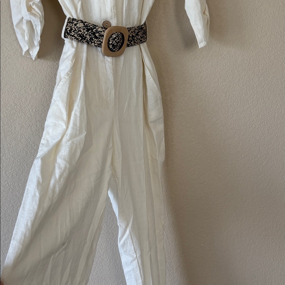 Zara Off White Button-Front Jumpsuit with Decorative Belt- NWT - Picture 4 of 6